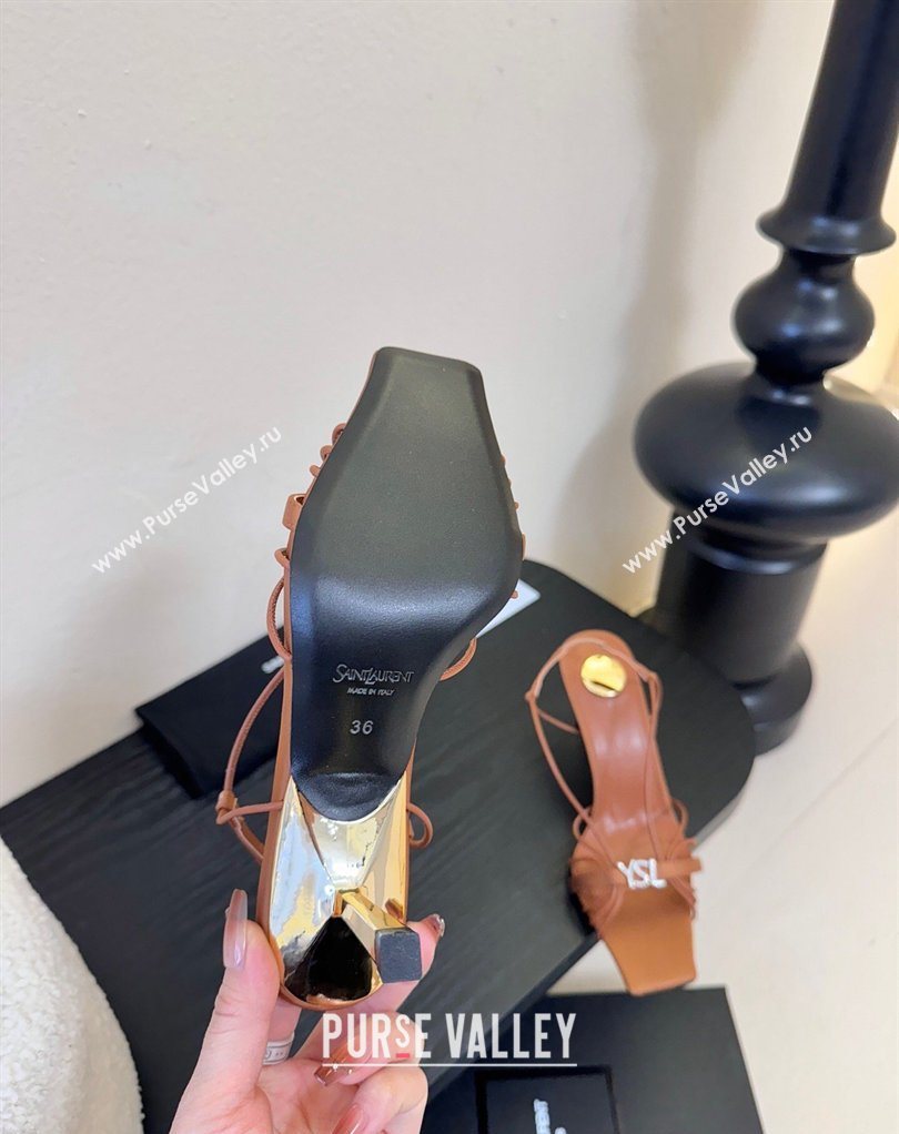 Saint Laurent Jerry Heel Sandals 8cm in Satin with Strap Brown 2026 SL022403 (MD-260224107)
