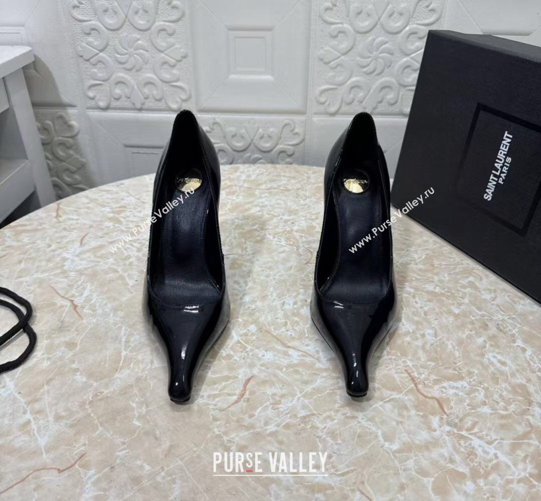Saint Laurent Patent Leather Wedge Pumps 10.5cm with Clear Heel Black 2026 SL022405 (MD-260224120)