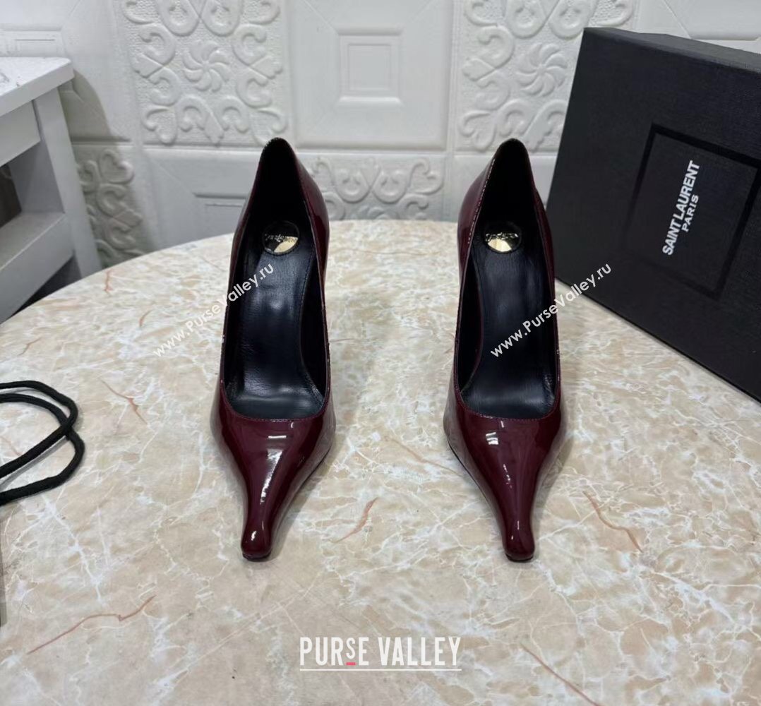 Saint Laurent Patent Leather Wedge Pumps 10.5cm with Clear Heel Burgundy 2026 SL022405 (MD-260224121)