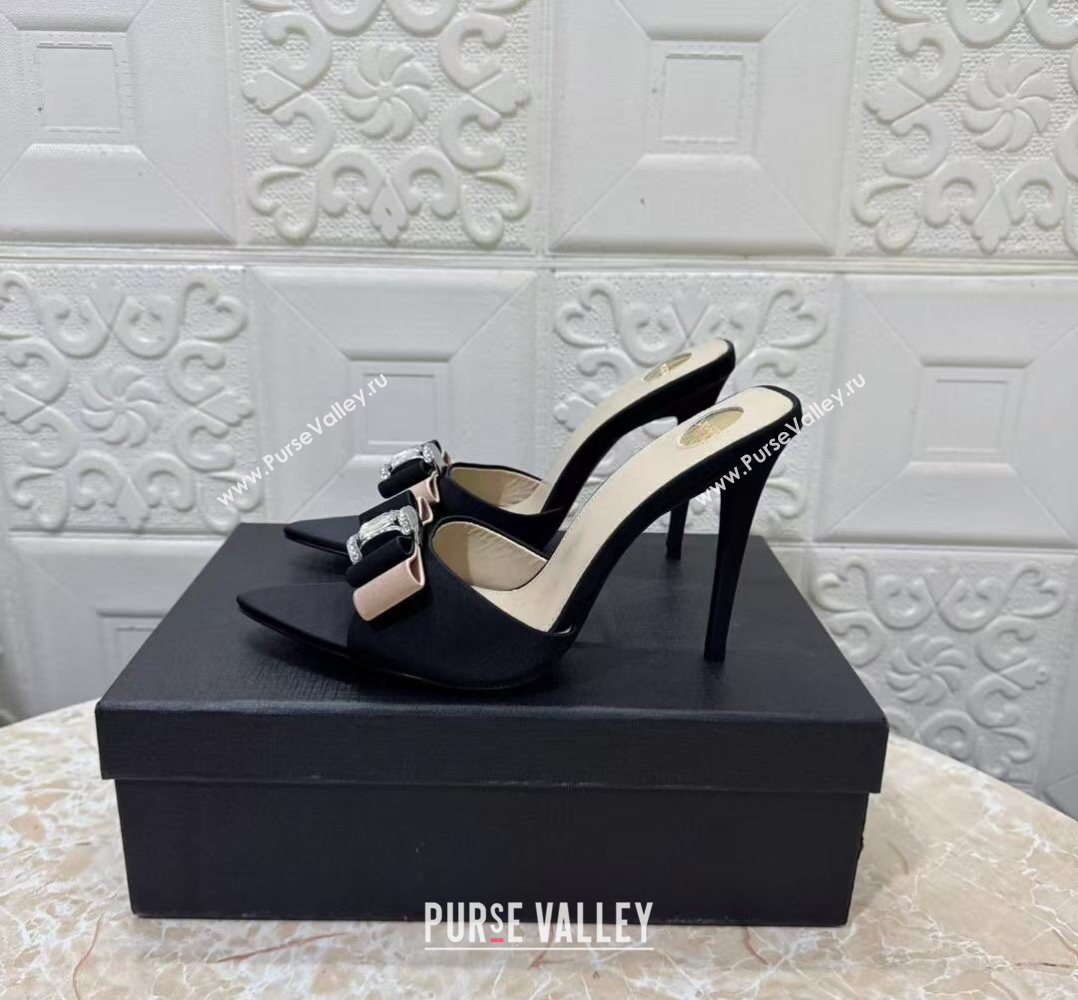 Saint Laurent Satin Heel Slides Sandal 10.5cm with Bow Black 2026 SL022402 (MD-260224100)