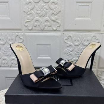 Saint Laurent Satin Heel Slides Sandal 10.5cm with Bow Black 2026 SL022402 (MD-260224100)