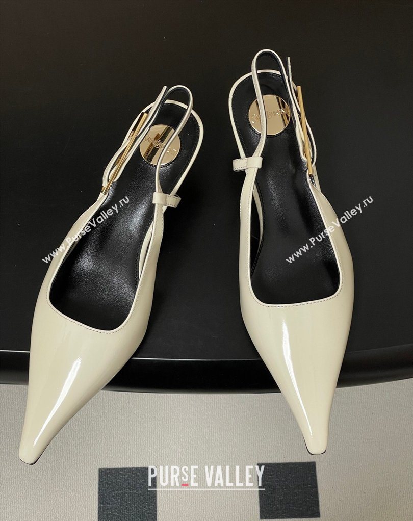 Saint Laurent Lee Slingback Pumps 5.5cm with Buckle in Patent Leather White 2026 799704 (MD-260224126)