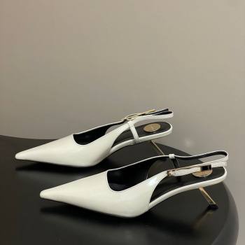 Saint Laurent Lee Slingback Pumps 5.5cm with Buckle in Patent Leather White 2026 799704 (MD-260224126)