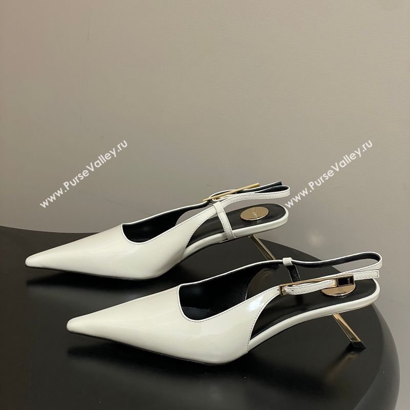 Saint Laurent Lee Slingback Pumps 5.5cm with Buckle in Patent Leather White 2026 799704 (MD-260224126)