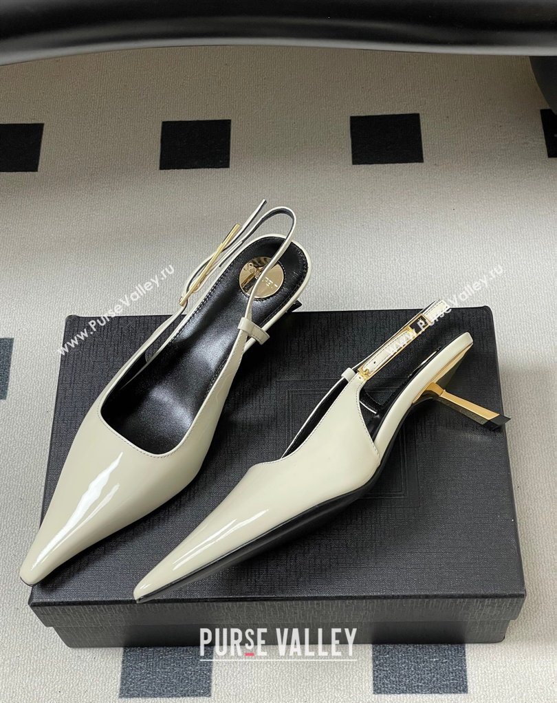 Saint Laurent Lee Slingback Pumps 5.5cm with Buckle in Patent Leather White 2026 799704 (MD-260224126)