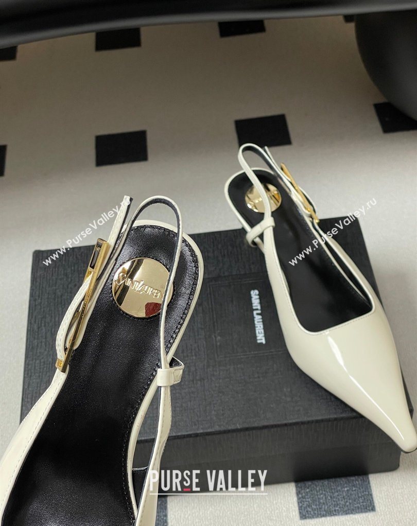 Saint Laurent Lee Slingback Pumps 5.5cm with Buckle in Patent Leather White 2026 799704 (MD-260224126)