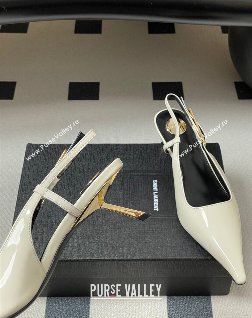Saint Laurent Lee Slingback Pumps 5.5cm with Buckle in Patent Leather White 2026 799704 (MD-260224126)