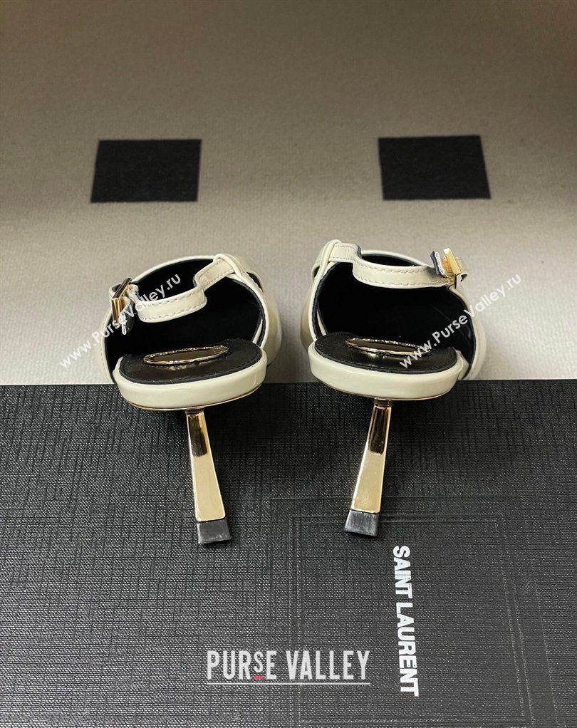 Saint Laurent Lee Slingback Pumps 5.5cm with Buckle in Patent Leather White 2026 799704 (MD-260224126)