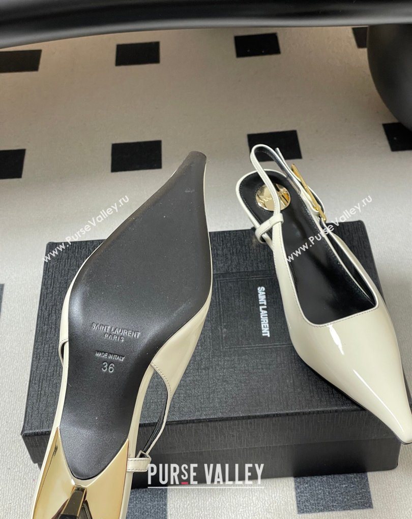 Saint Laurent Lee Slingback Pumps 5.5cm with Buckle in Patent Leather White 2026 799704 (MD-260224126)