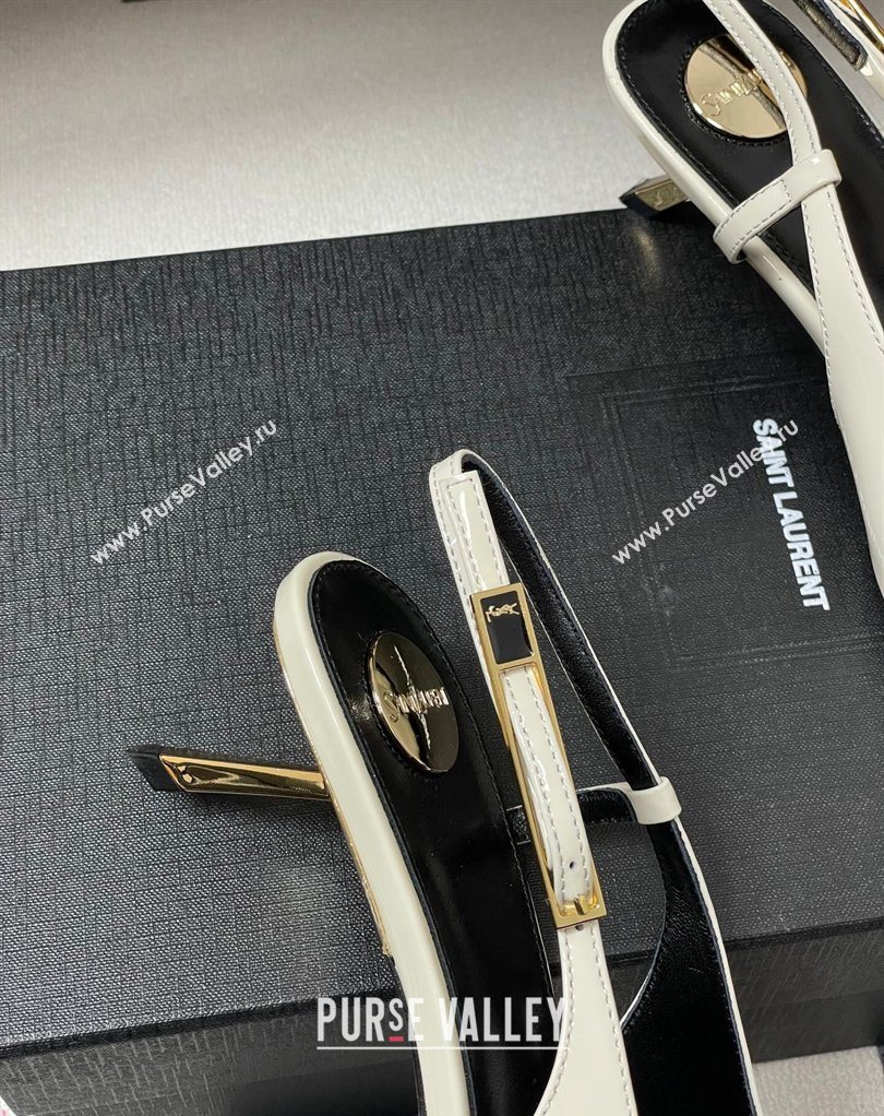 Saint Laurent Lee Slingback Pumps 5.5cm with Buckle in Patent Leather White 2026 799704 (MD-260224126)