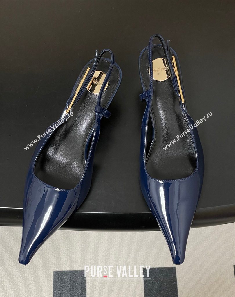 Saint Laurent Lee Slingback Pumps 5.5cm with Buckle in Patent Leather Blue 2026 799704 (MD-260224127)
