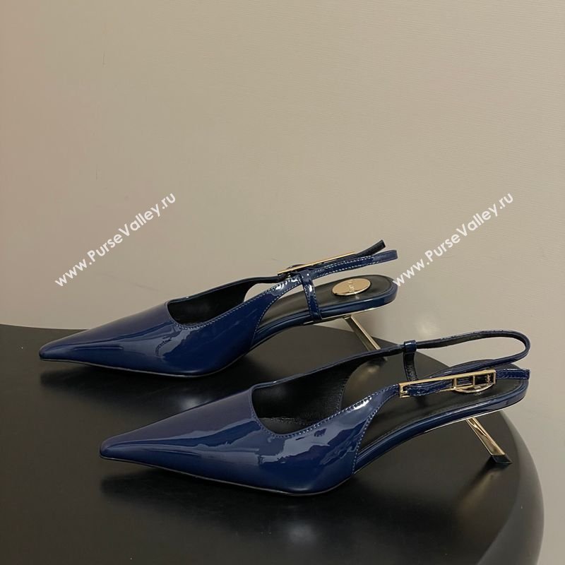 Saint Laurent Lee Slingback Pumps 5.5cm with Buckle in Patent Leather Blue 2026 799704 (MD-260224127)
