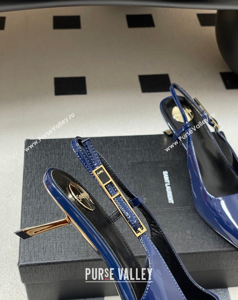 Saint Laurent Lee Slingback Pumps 5.5cm with Buckle in Patent Leather Blue 2026 799704 (MD-260224127)
