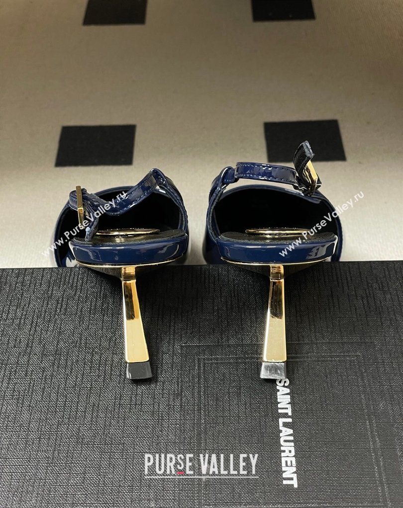 Saint Laurent Lee Slingback Pumps 5.5cm with Buckle in Patent Leather Blue 2026 799704 (MD-260224127)
