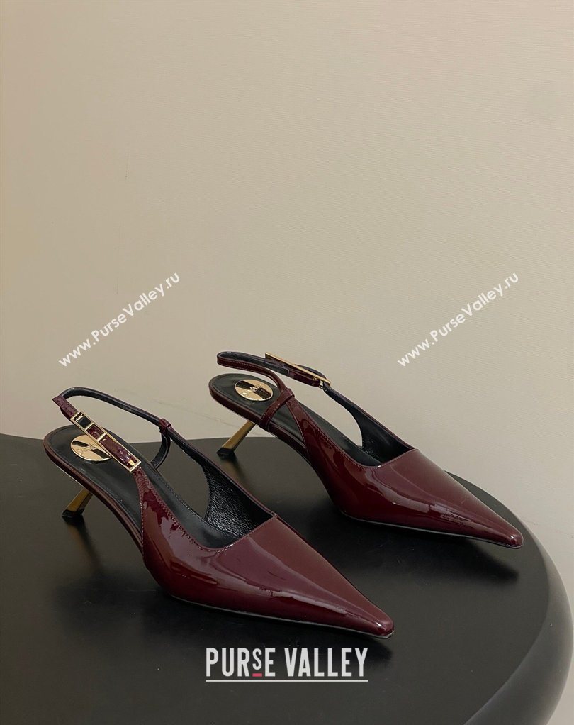 Saint Laurent Lee Slingback Pumps 5.5cm with Buckle in Patent Leather Burgundy 2026 799704 (MD-260224128)