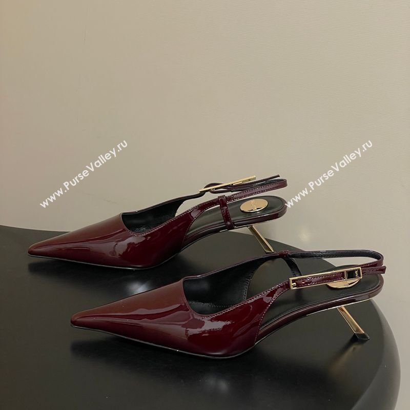 Saint Laurent Lee Slingback Pumps 5.5cm with Buckle in Patent Leather Burgundy 2026 799704 (MD-260224128)