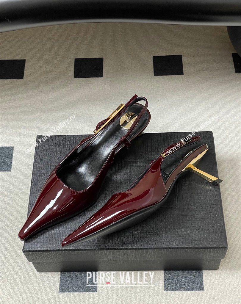 Saint Laurent Lee Slingback Pumps 5.5cm with Buckle in Patent Leather Burgundy 2026 799704 (MD-260224128)