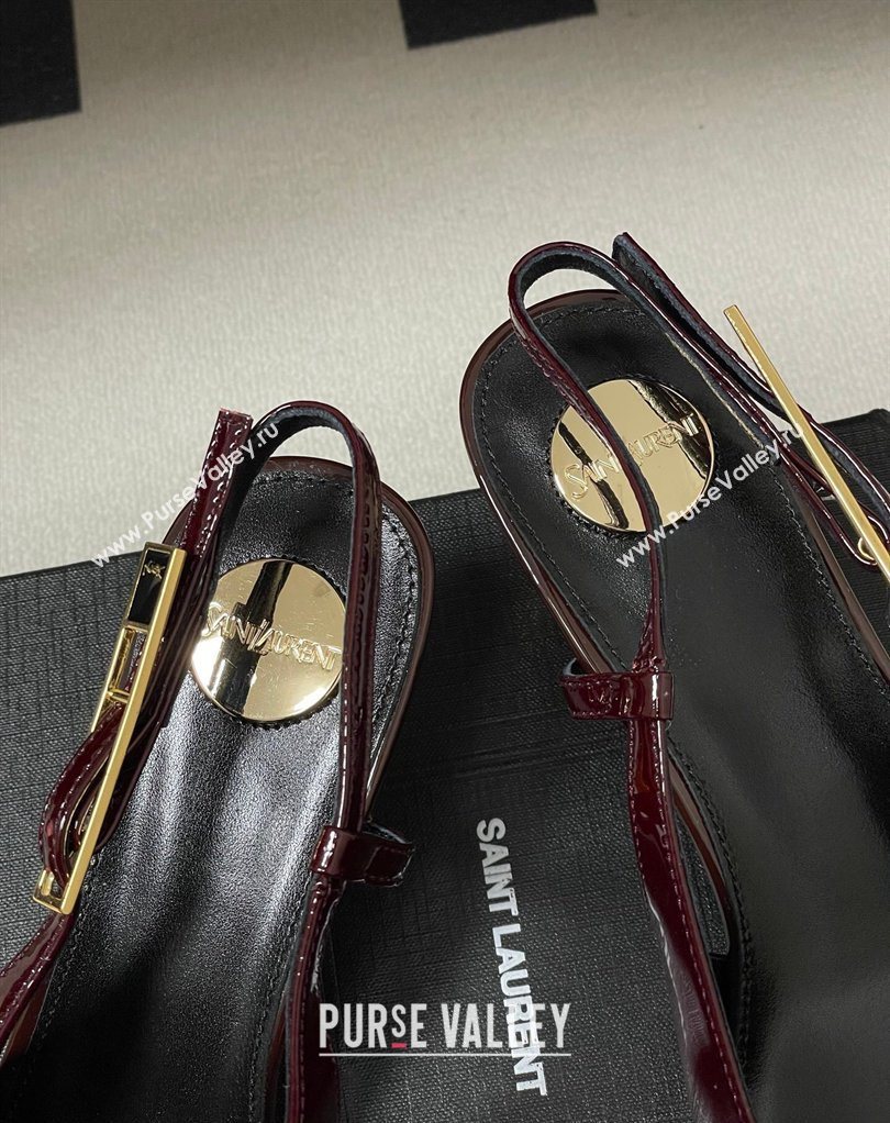 Saint Laurent Lee Slingback Pumps 5.5cm with Buckle in Patent Leather Burgundy 2026 799704 (MD-260224128)