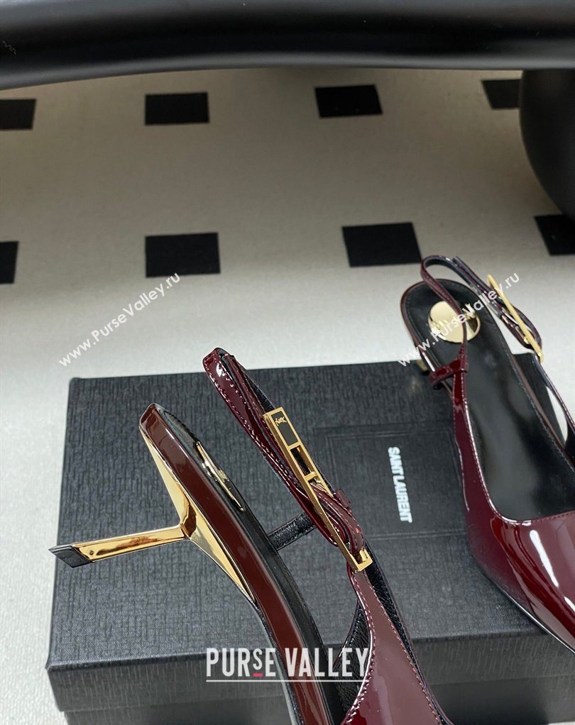 Saint Laurent Lee Slingback Pumps 5.5cm with Buckle in Patent Leather Burgundy 2026 799704 (MD-260224128)