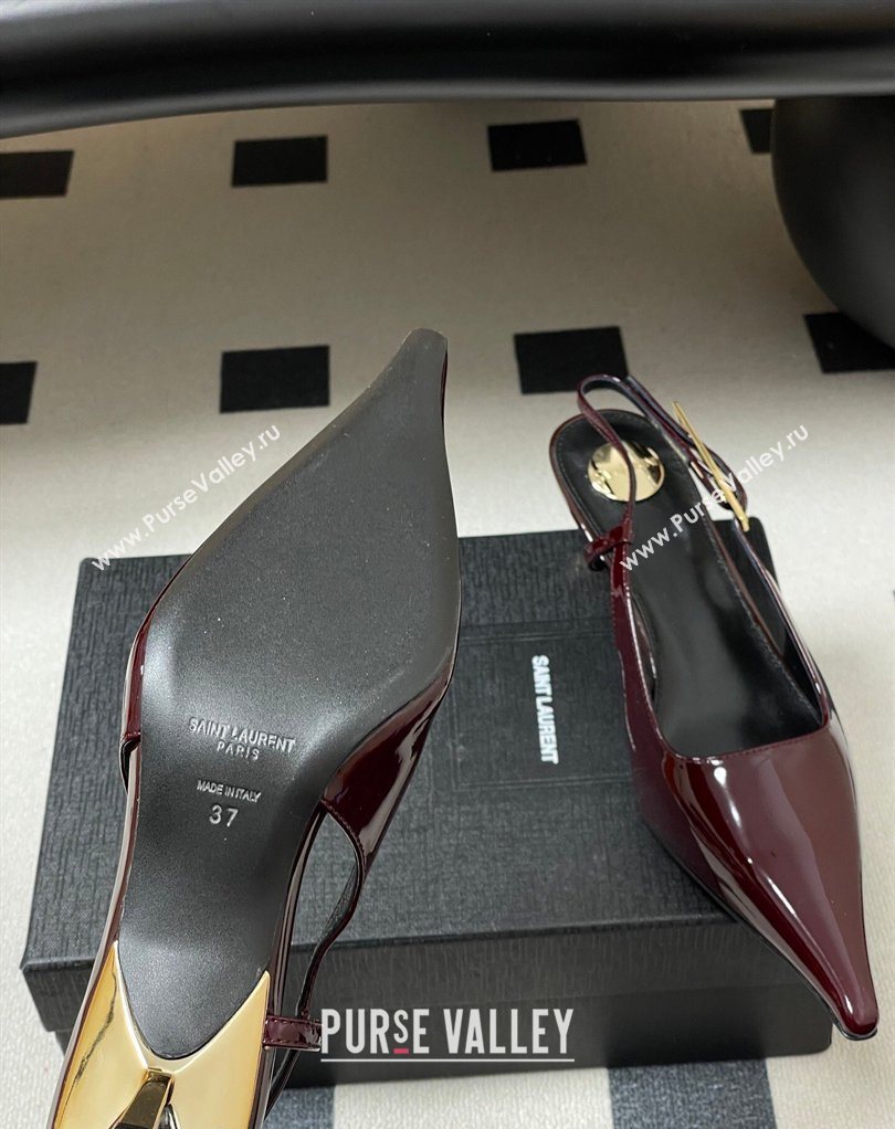 Saint Laurent Lee Slingback Pumps 5.5cm with Buckle in Patent Leather Burgundy 2026 799704 (MD-260224128)