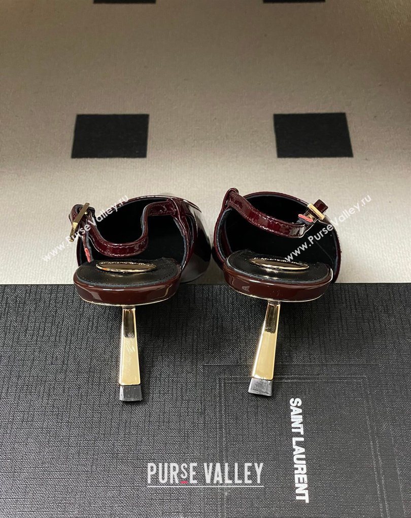 Saint Laurent Lee Slingback Pumps 5.5cm with Buckle in Patent Leather Burgundy 2026 799704 (MD-260224128)