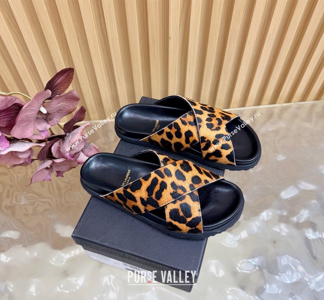 Saint Laurent Leopard Print Mohair Slides Sandal Yellow 2026 SL022407 (MD-260224132)
