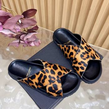 Saint Laurent Leopard Print Mohair Slides Sandal Yellow 2026 SL022407 (MD-260224132)