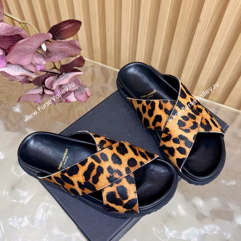 Saint Laurent Leopard Print Mohair Slides Sandal Yellow 2026 SL022407 (MD-260224132)