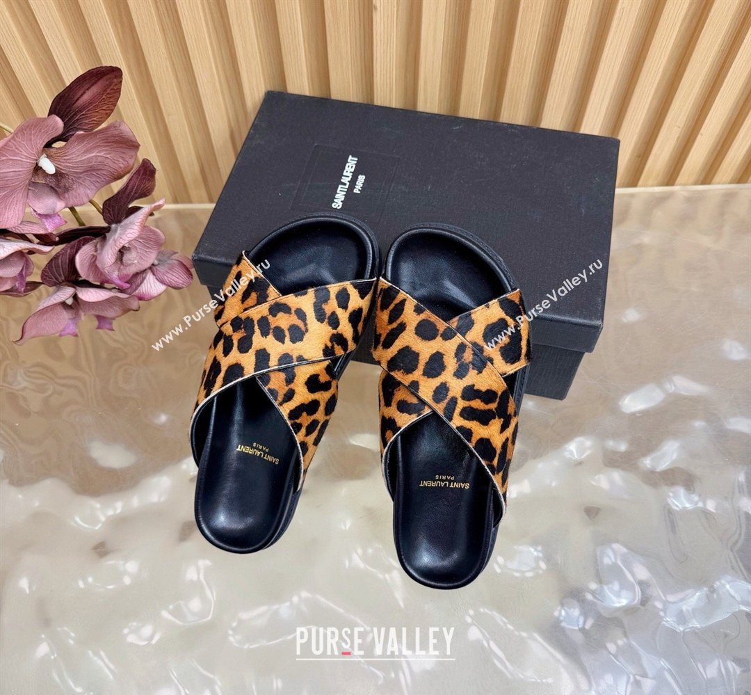 Saint Laurent Leopard Print Mohair Slides Sandal Yellow 2026 SL022407 (MD-260224132)