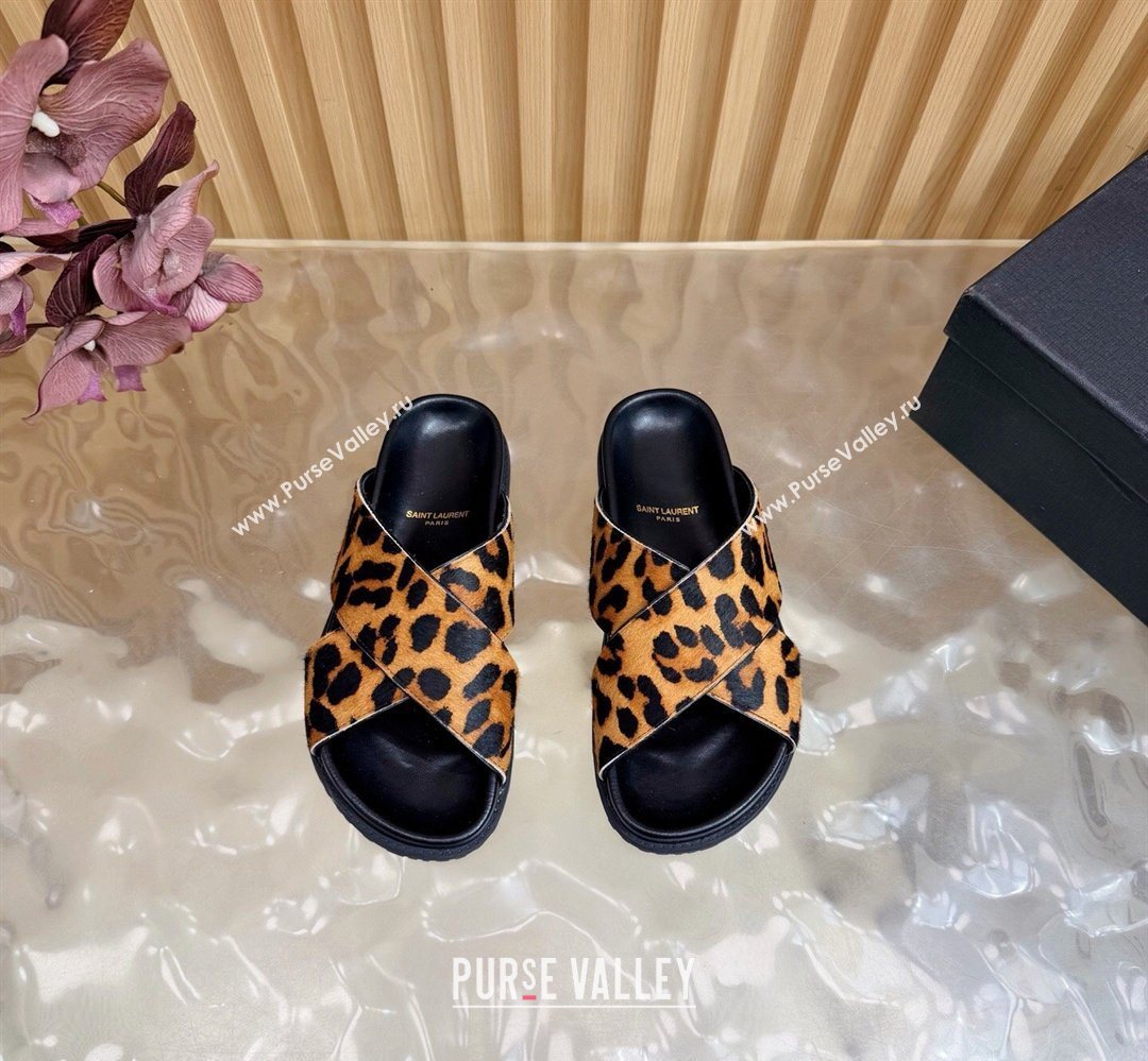 Saint Laurent Leopard Print Mohair Slides Sandal Yellow 2026 SL022407 (MD-260224132)