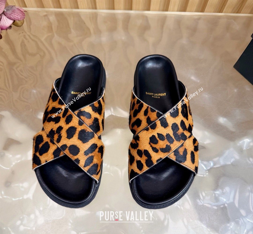 Saint Laurent Leopard Print Mohair Slides Sandal Yellow 2026 SL022407 (MD-260224132)