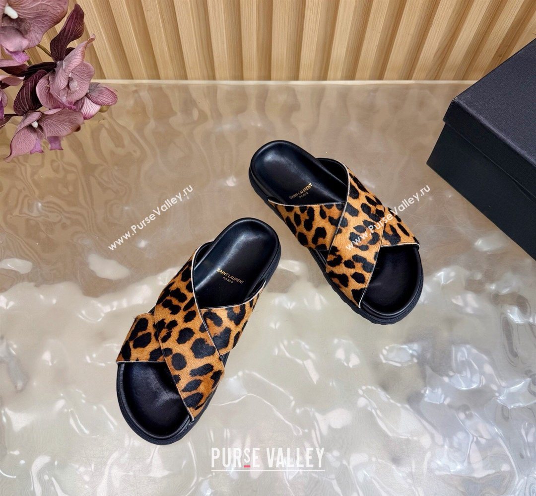 Saint Laurent Leopard Print Mohair Slides Sandal Yellow 2026 SL022407 (MD-260224132)