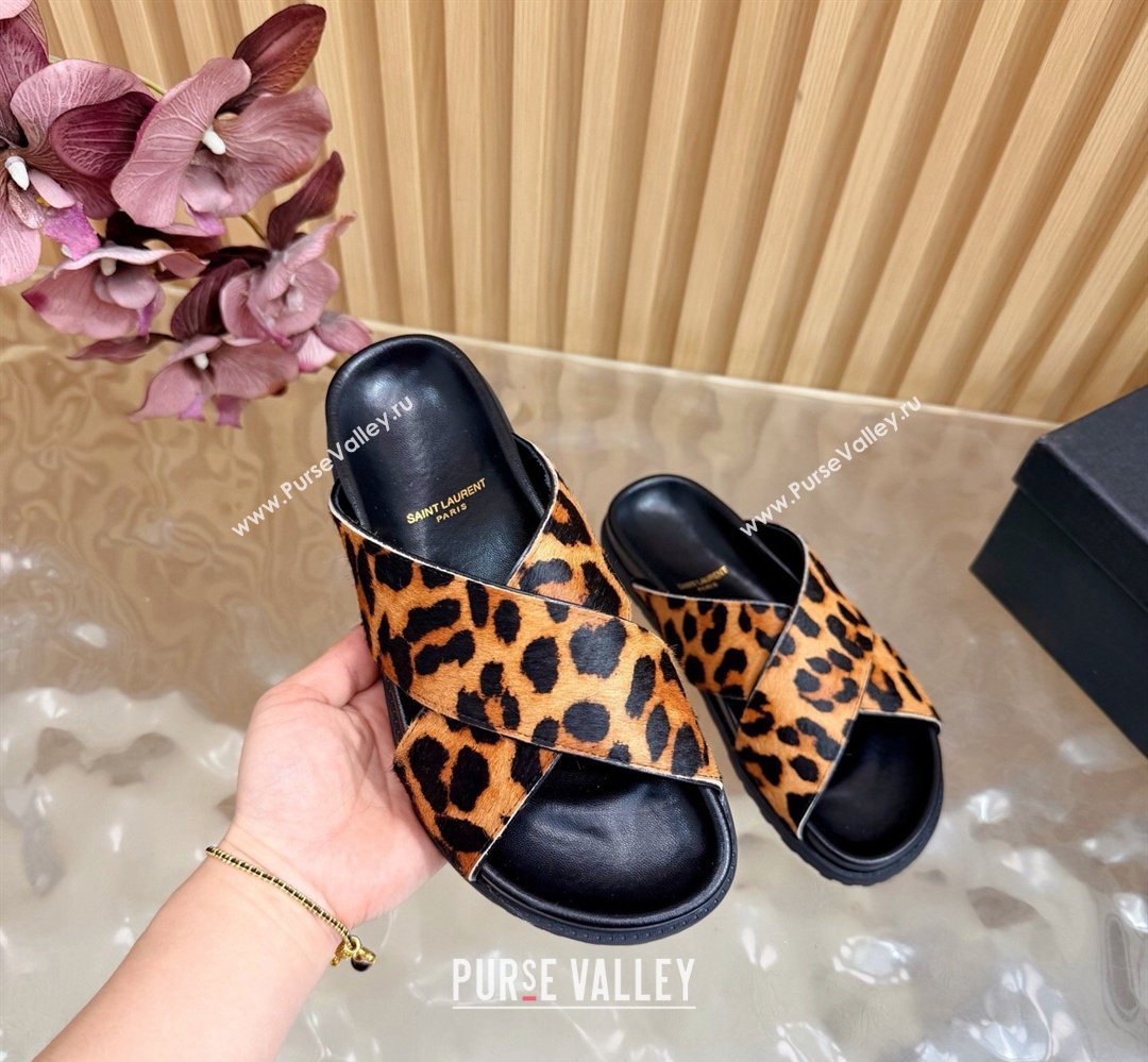Saint Laurent Leopard Print Mohair Slides Sandal Yellow 2026 SL022407 (MD-260224132)