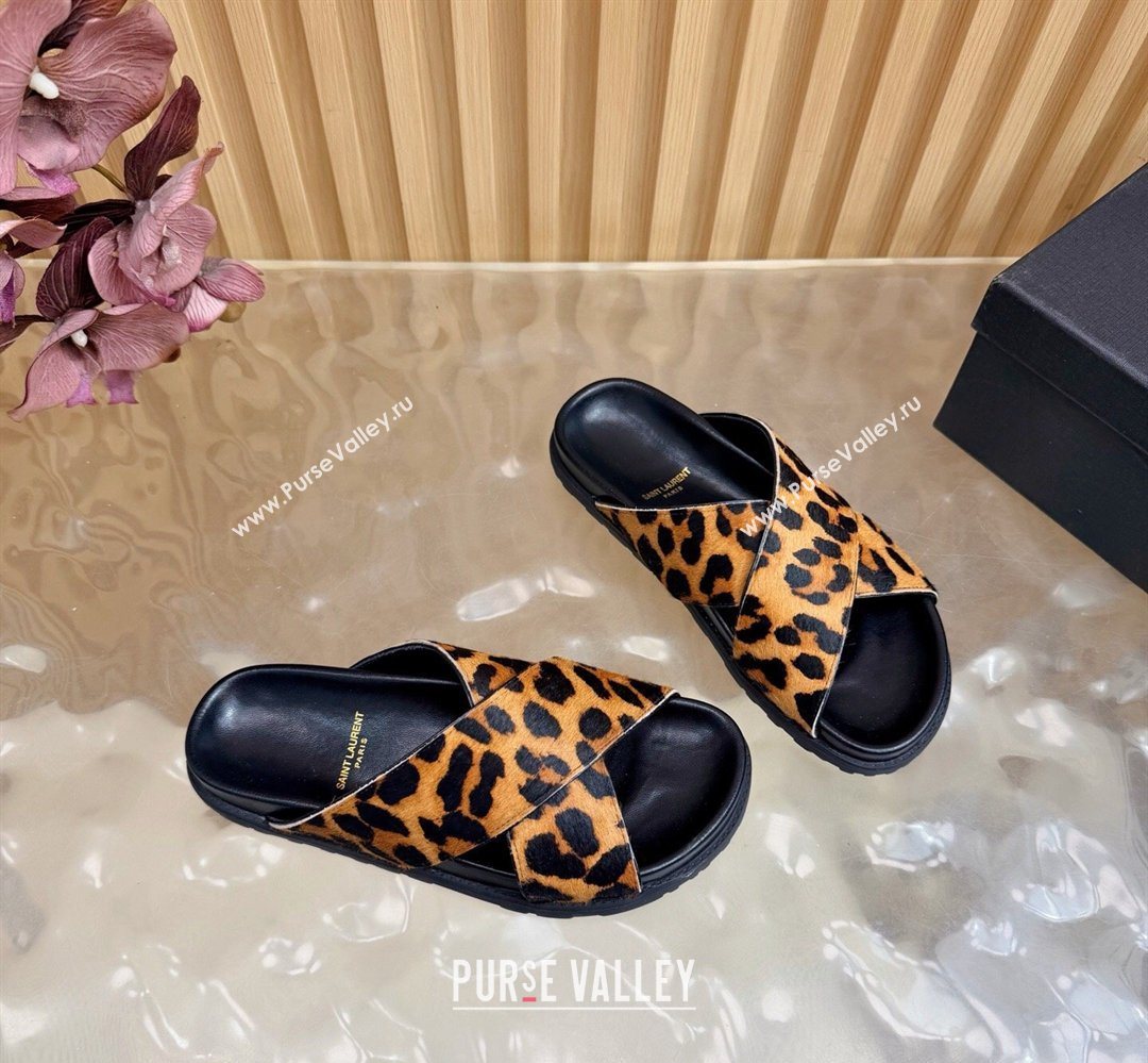 Saint Laurent Leopard Print Mohair Slides Sandal Yellow 2026 SL022407 (MD-260224132)