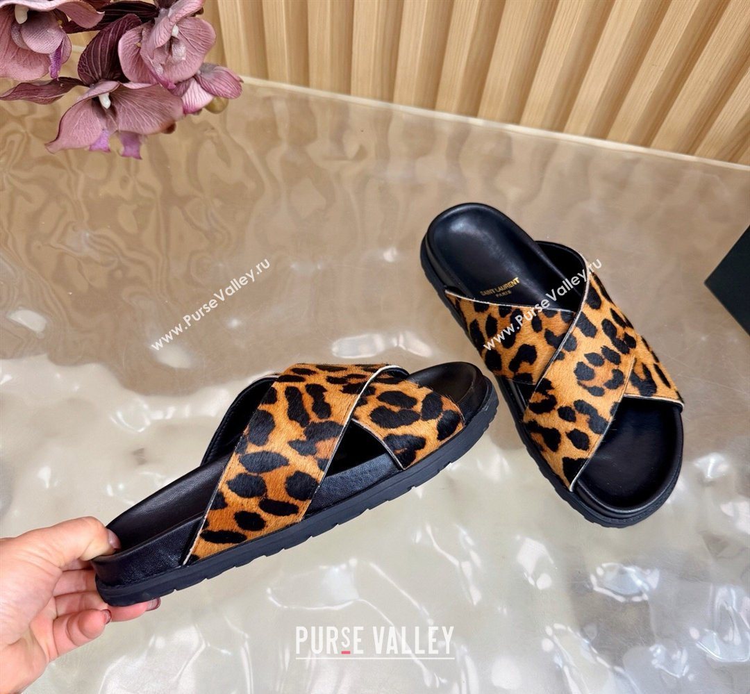 Saint Laurent Leopard Print Mohair Slides Sandal Yellow 2026 SL022407 (MD-260224132)