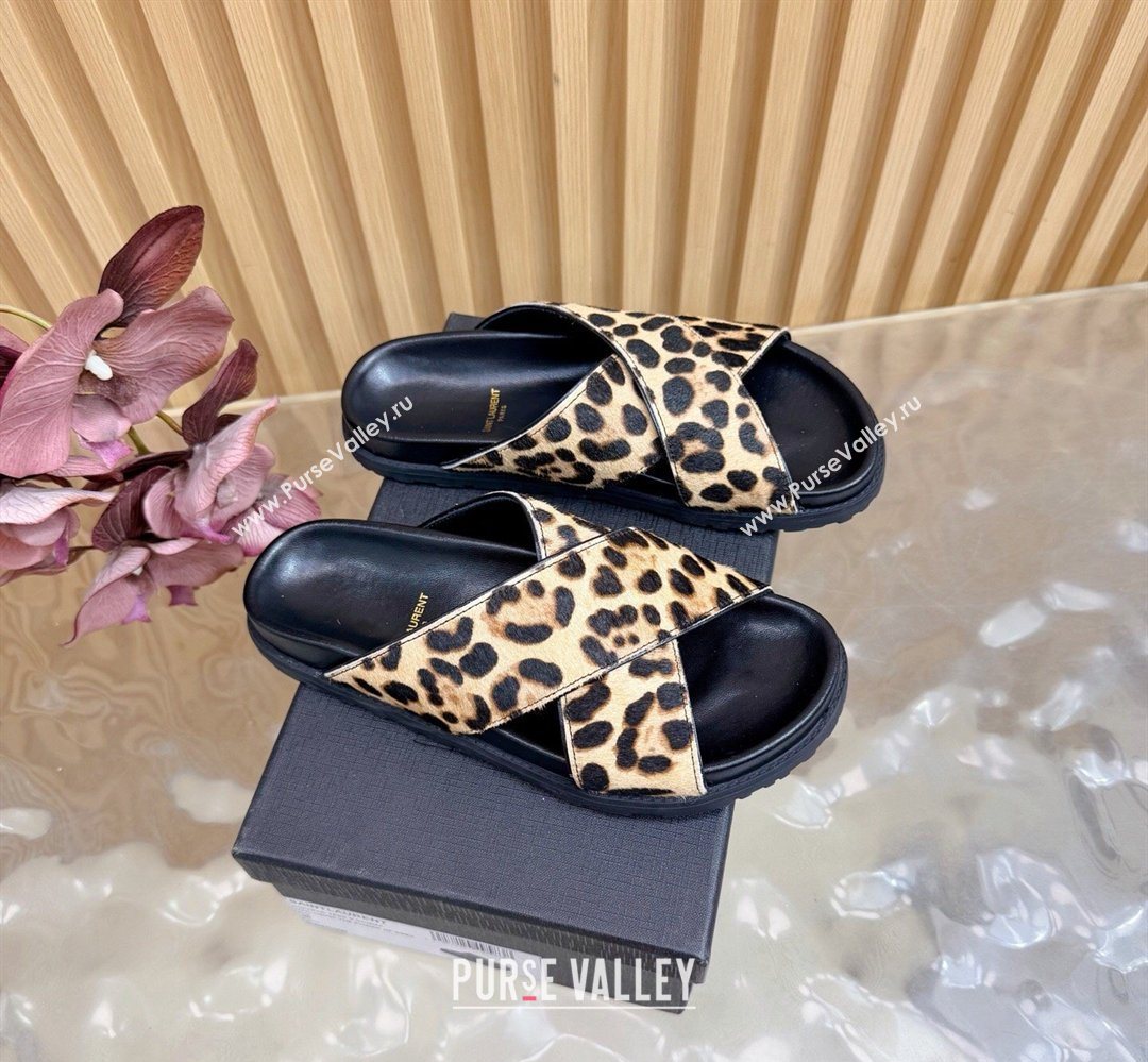 Saint Laurent Leopard Print Mohair Slides Sandal Beige 2026 SL022407 (MD-260224133)