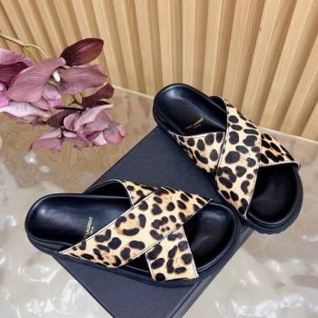 Saint Laurent Leopard Print Mohair Slides Sandal Beige 2026 SL022407 (MD-260224133)
