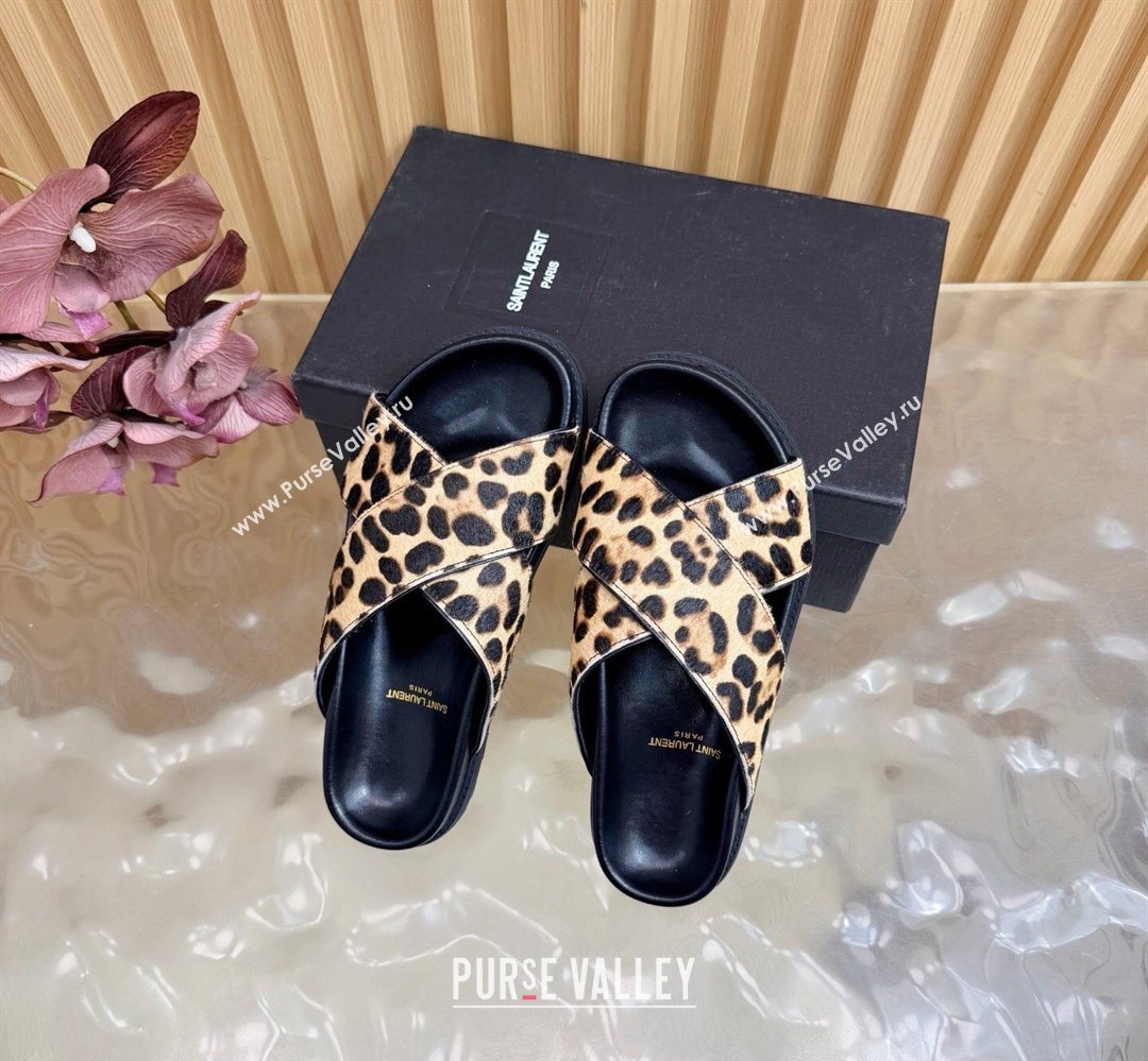 Saint Laurent Leopard Print Mohair Slides Sandal Beige 2026 SL022407 (MD-260224133)