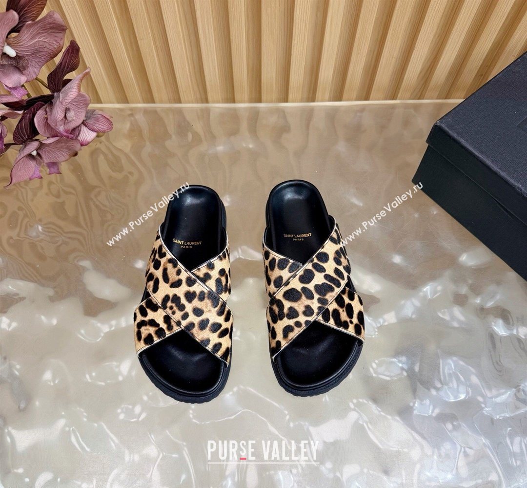Saint Laurent Leopard Print Mohair Slides Sandal Beige 2026 SL022407 (MD-260224133)