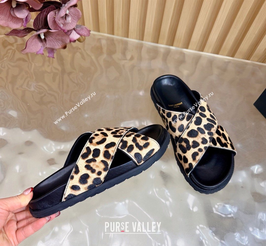 Saint Laurent Leopard Print Mohair Slides Sandal Beige 2026 SL022407 (MD-260224133)