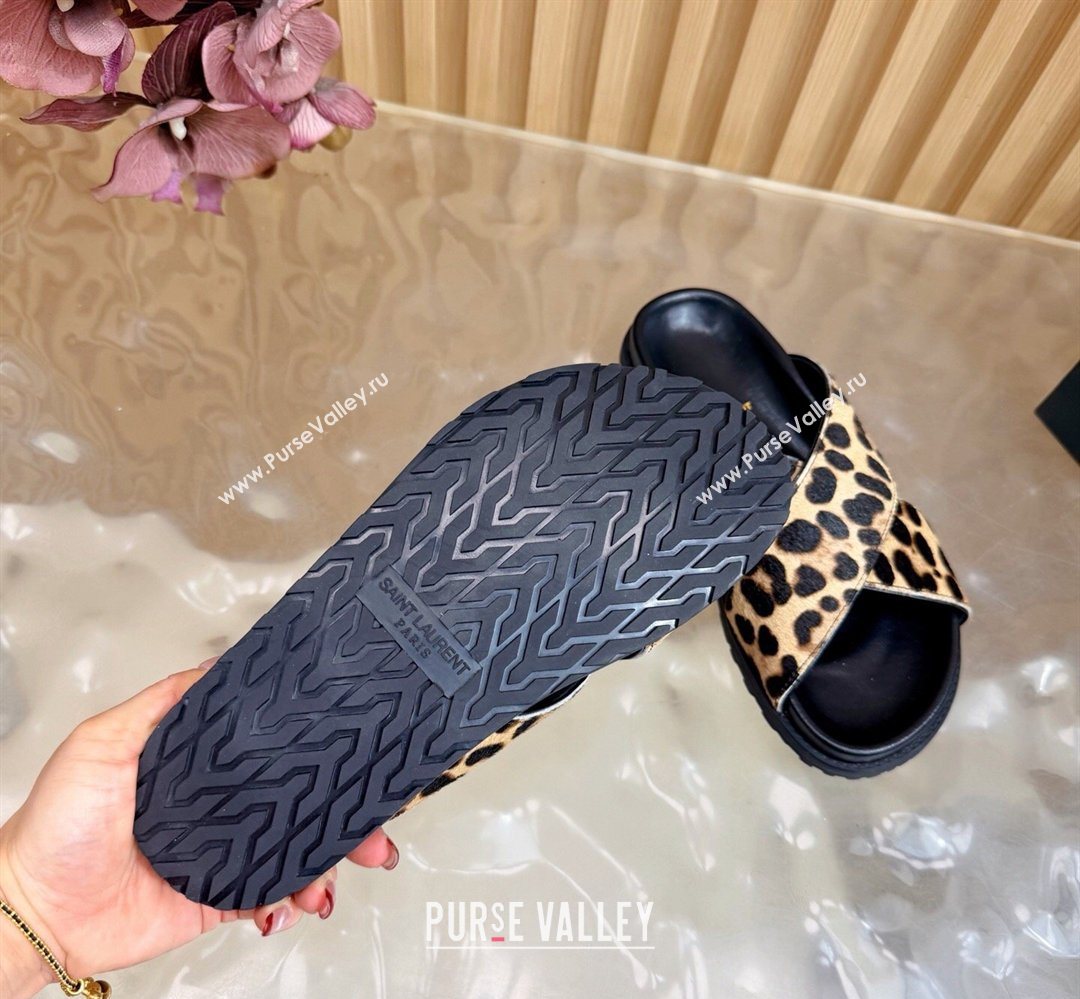 Saint Laurent Leopard Print Mohair Slides Sandal Beige 2026 SL022407 (MD-260224133)