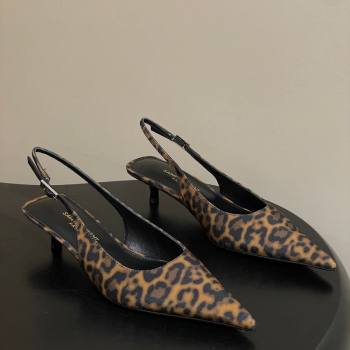 Saint Laurent Leopard Printed Mesh Slingback Pumps 4cm with Buckle 2026 SL082501 (MD-260224093)