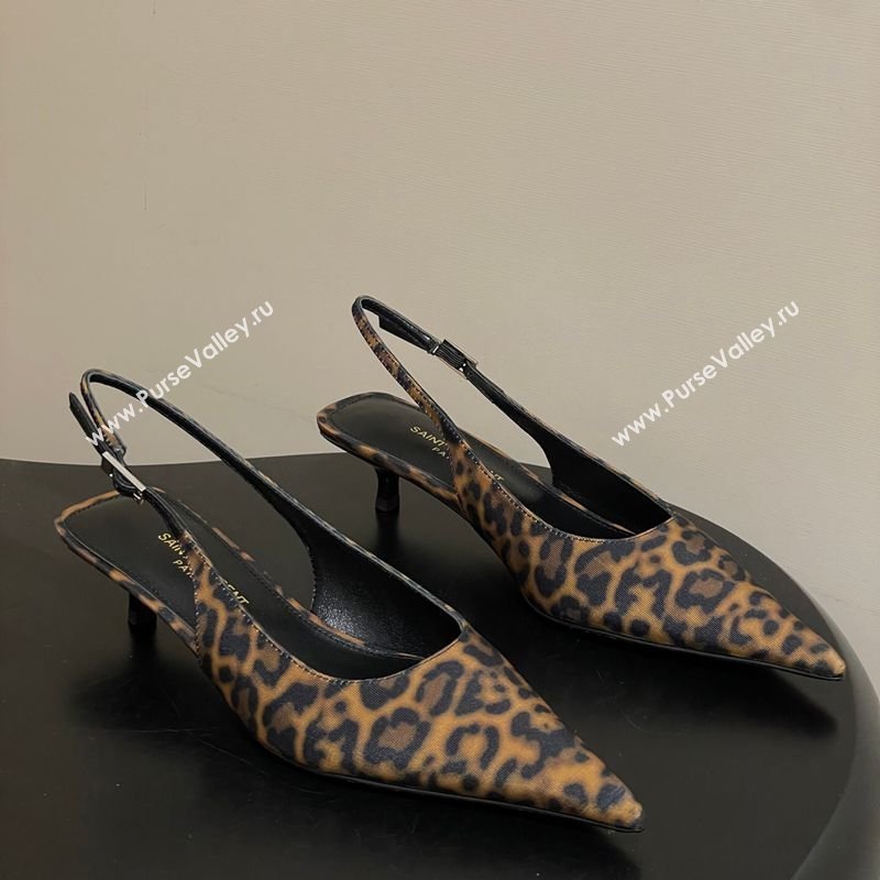 Saint Laurent Leopard Printed Mesh Slingback Pumps 4cm with Buckle 2026 SL082501 (MD-260224093)