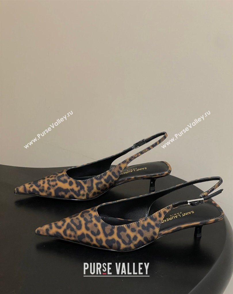 Saint Laurent Leopard Printed Mesh Slingback Pumps 4cm with Buckle 2026 SL082501 (MD-260224093)