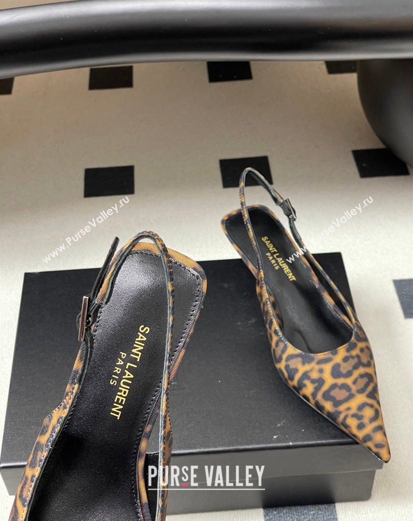 Saint Laurent Leopard Printed Mesh Slingback Pumps 4cm with Buckle 2026 SL082501 (MD-260224093)