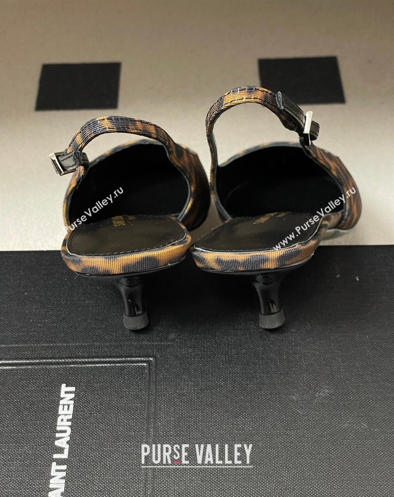 Saint Laurent Leopard Printed Mesh Slingback Pumps 4cm with Buckle 2026 SL082501 (MD-260224093)