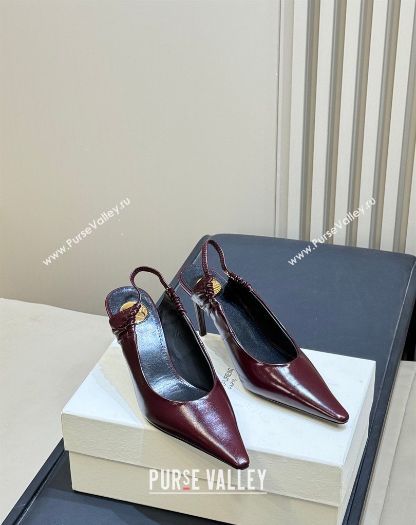 Saint Laurent ANNE-MARIE Slingbacks Pump 7.5cm in Shiny Leather Burgundy 2026 841183 (MD-260224134)