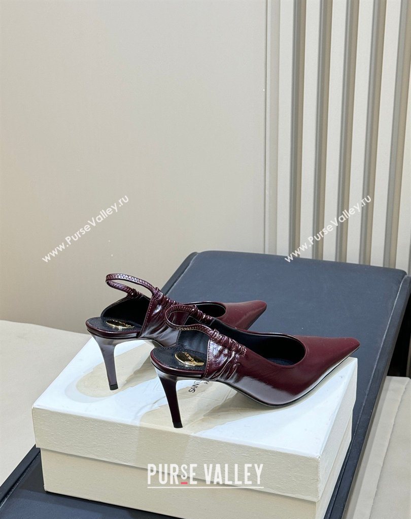 Saint Laurent ANNE-MARIE Slingbacks Pump 7.5cm in Shiny Leather Burgundy 2026 841183 (MD-260224134)