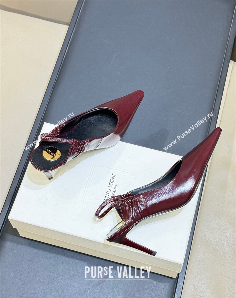 Saint Laurent ANNE-MARIE Slingbacks Pump 7.5cm in Shiny Leather Burgundy 2026 841183 (MD-260224134)