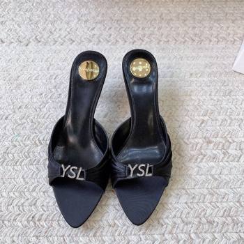 Saint Laurent Jerry Heel Slides Sandal 6cm in Satin Crepe Black 2026 8696549 (MD-260224163)